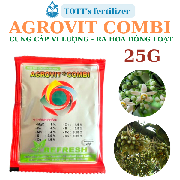 Phân bón vi lượng agrovit combi ra hoa, chống rụng trái non 25g tott's fertilizer