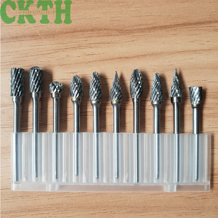 Bộ 10 mũi mài dũa chuyên mài dũa kim loại, làm lũa... cán 3mm