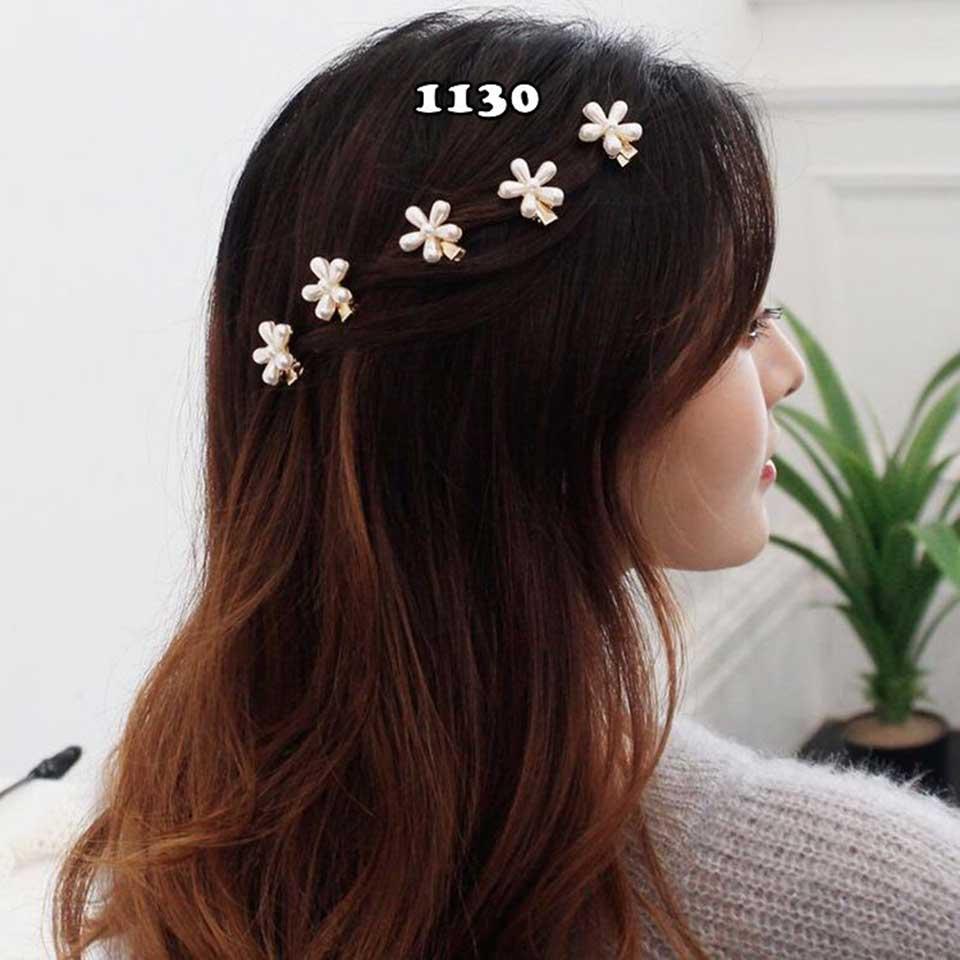 Kẹp tóc ngọc trai nhân tạo 5 cánh hoa đào cute ah1130