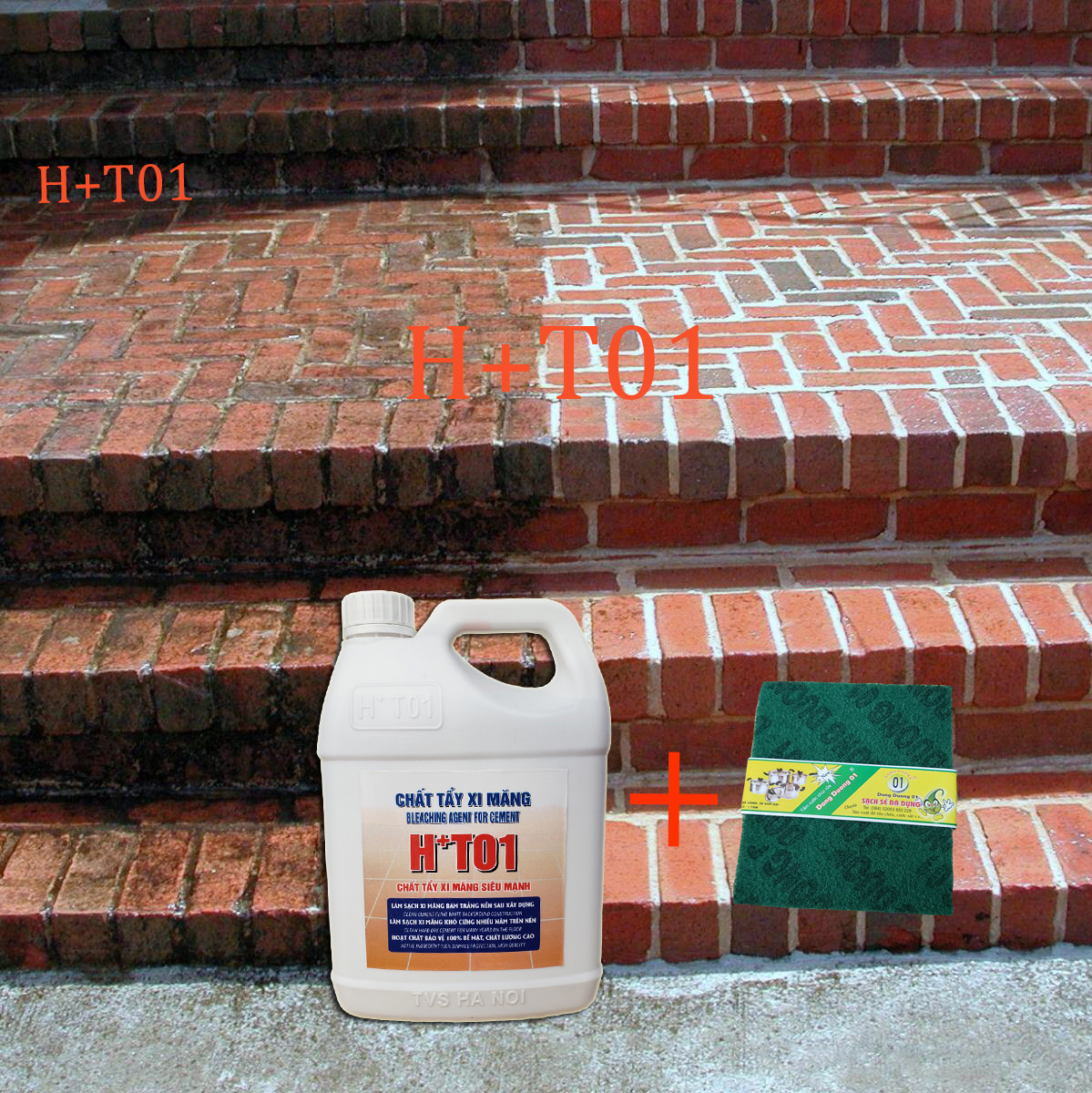 Detergent cement HT01 1,8 liter, eraser cement, bleach water cement, bleached Ron brick, flying cement brick stone, bleach cement tile ultra strong + Gift pát scrub use when buying products - 2
