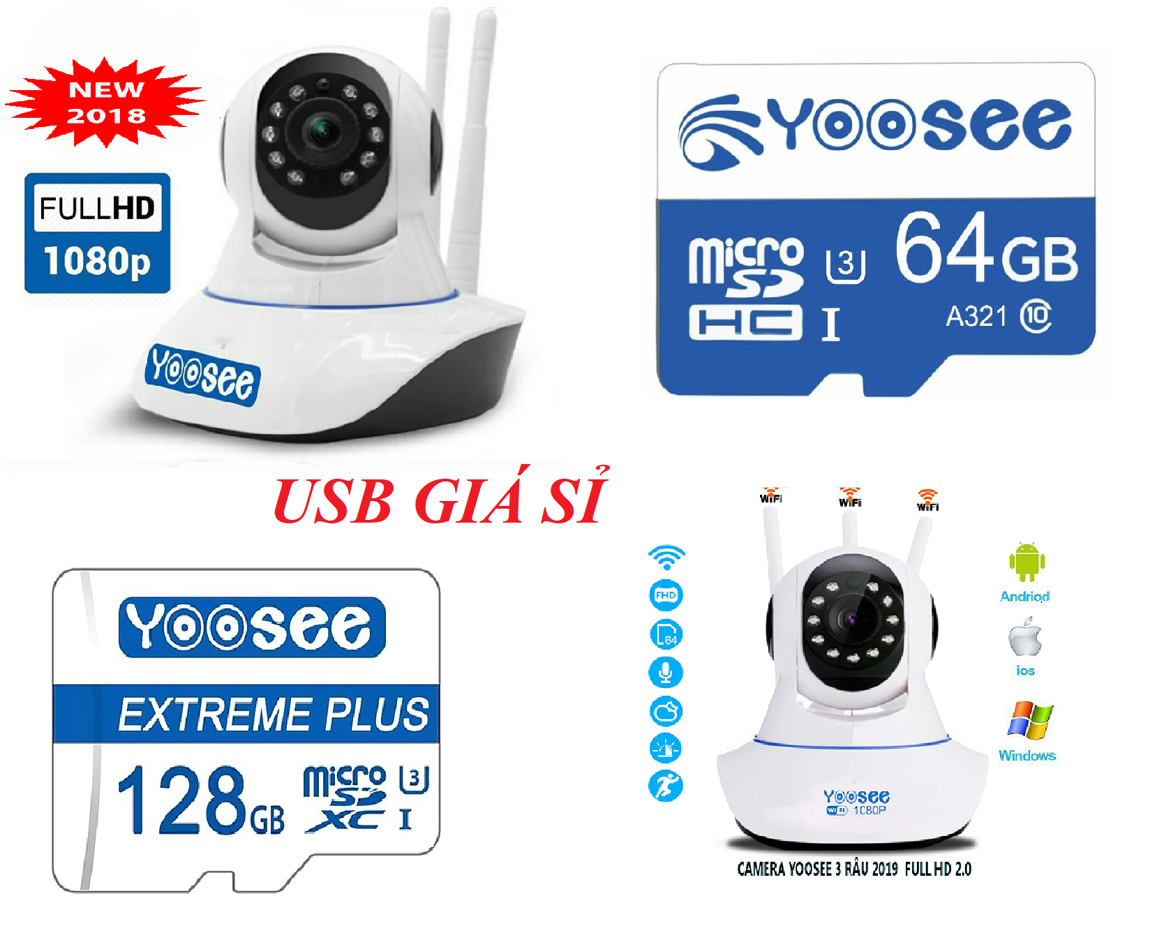 Camera Yoosee IP Wifi 2.0MP Full HD 1080P, Thẻ nhớ 32Gb  16GB
