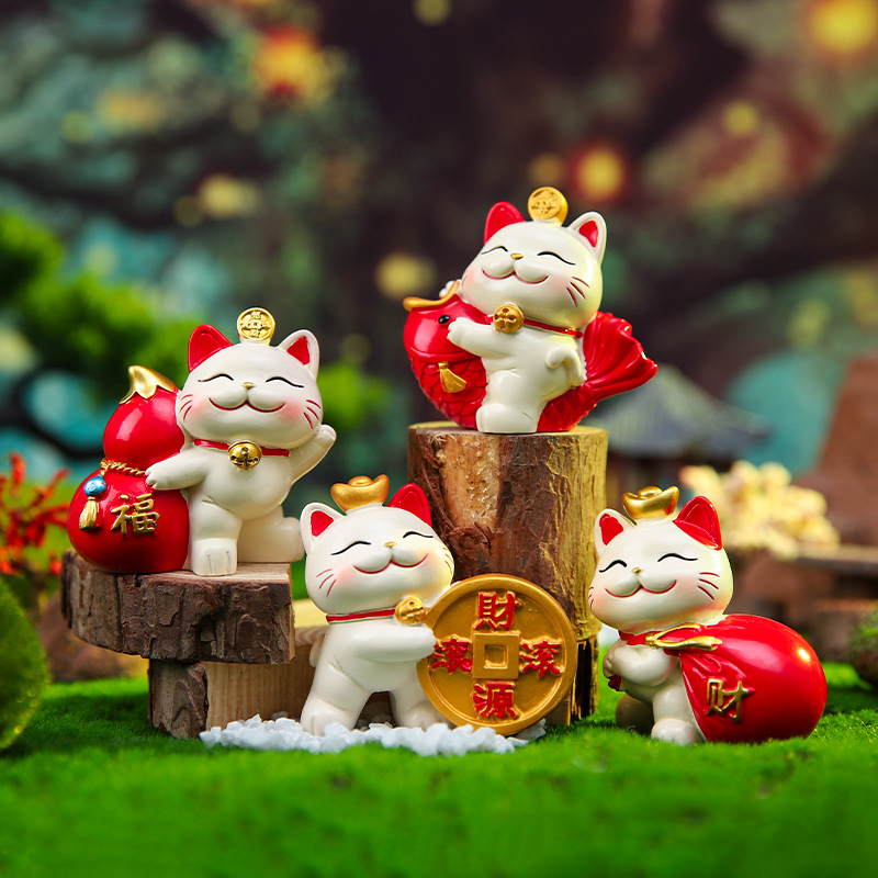 Bộ 04 tượng mèo thần tài 6.5cm may mắn mẫu mới