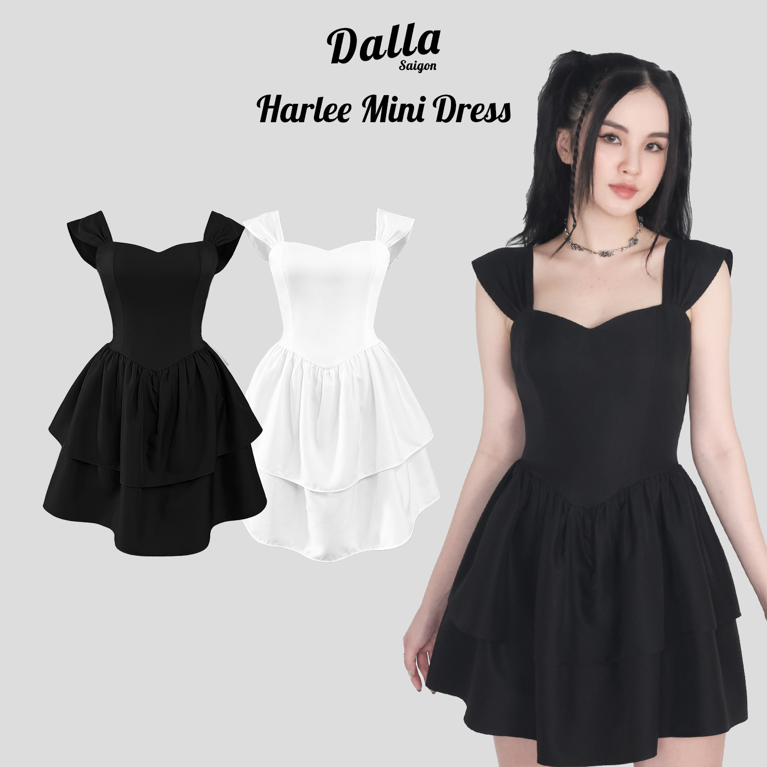 DALLA Đầm dây hai tầng cúp ngực