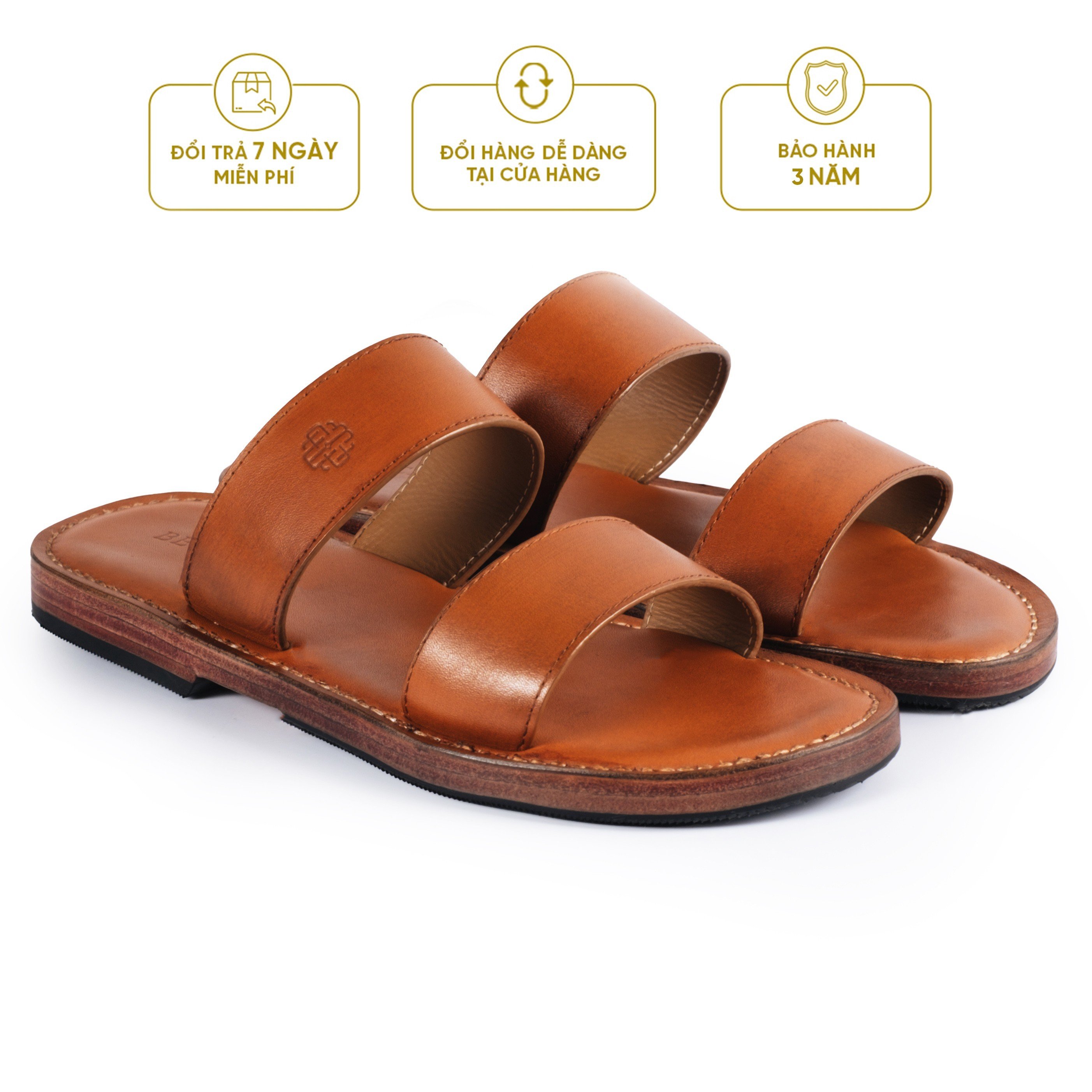 Dép nam quai chéo da bò thật, đế da florin slide sandals - sd16 - thương hiệu be classy