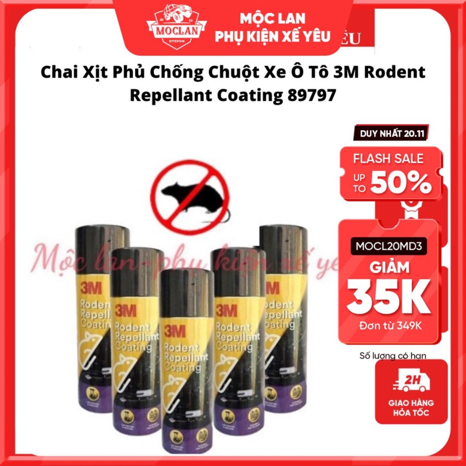 Chai Xịt Phủ Chống Chuột Xe Ô Tô 3M Đuổi chuột khỏi khoang động cơ-Mộc Lan Phụ Kiện Xế Yêu