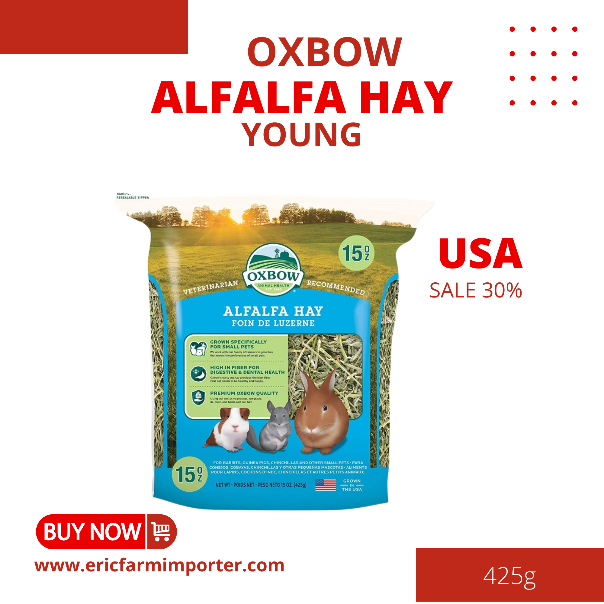 Alfalfa hay oxbow 15oz 425g cỏ khô dành cho thú cưng gặm nhấm thú nhỏ new date