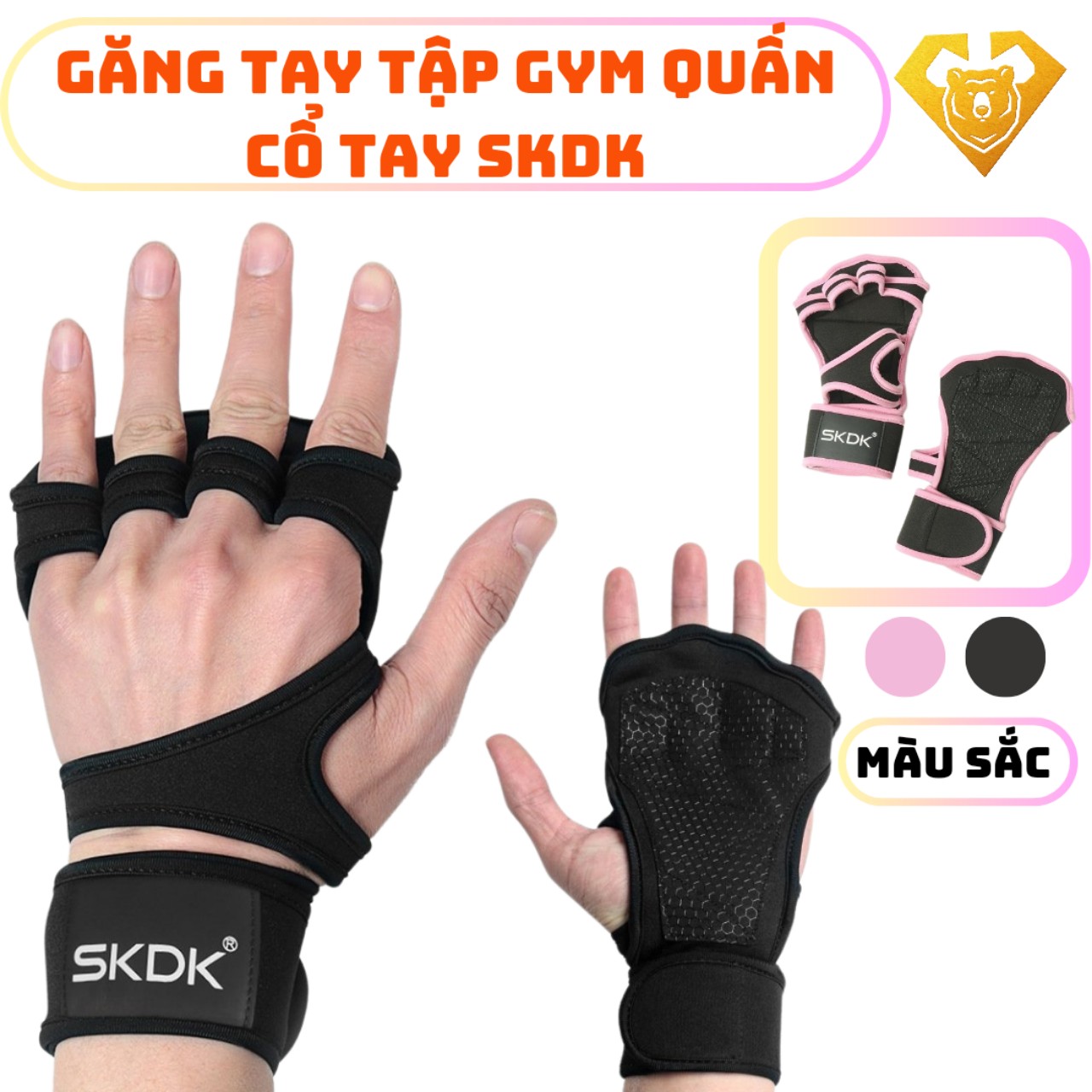 Găng tay tập gym kết hợp bảo vệ cổ tay thời trang cao cấp SKDK ( 1 đôi )
