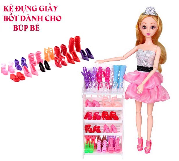 Kệ Để Giầy Tặng 10 Đôi Giầy , Bốt Xinh Xắn Thời Trang Dành Cho Búp Bê