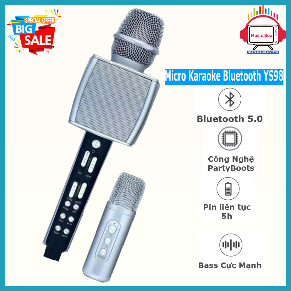 [ Kèm Micro ] Micro Karaoke Bluetooth, Micro Kèm Loa Karaoke SU-YOSD YS-98, Giả Giọng Nói, Hỗ Trợ Thu Âm, Âm Thanh Siêu Bass, Chống Hú Rè Vỡ Âm, Bắt Giọng Tốt, Điều Chỉnh Độ Vang, BH uy tín 1 đổi 1.