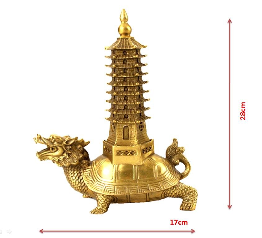 Rùa đầu rồng cõng tháp văn xương phong thủy cao 17cm,linh vật phong thủy bằng đồng