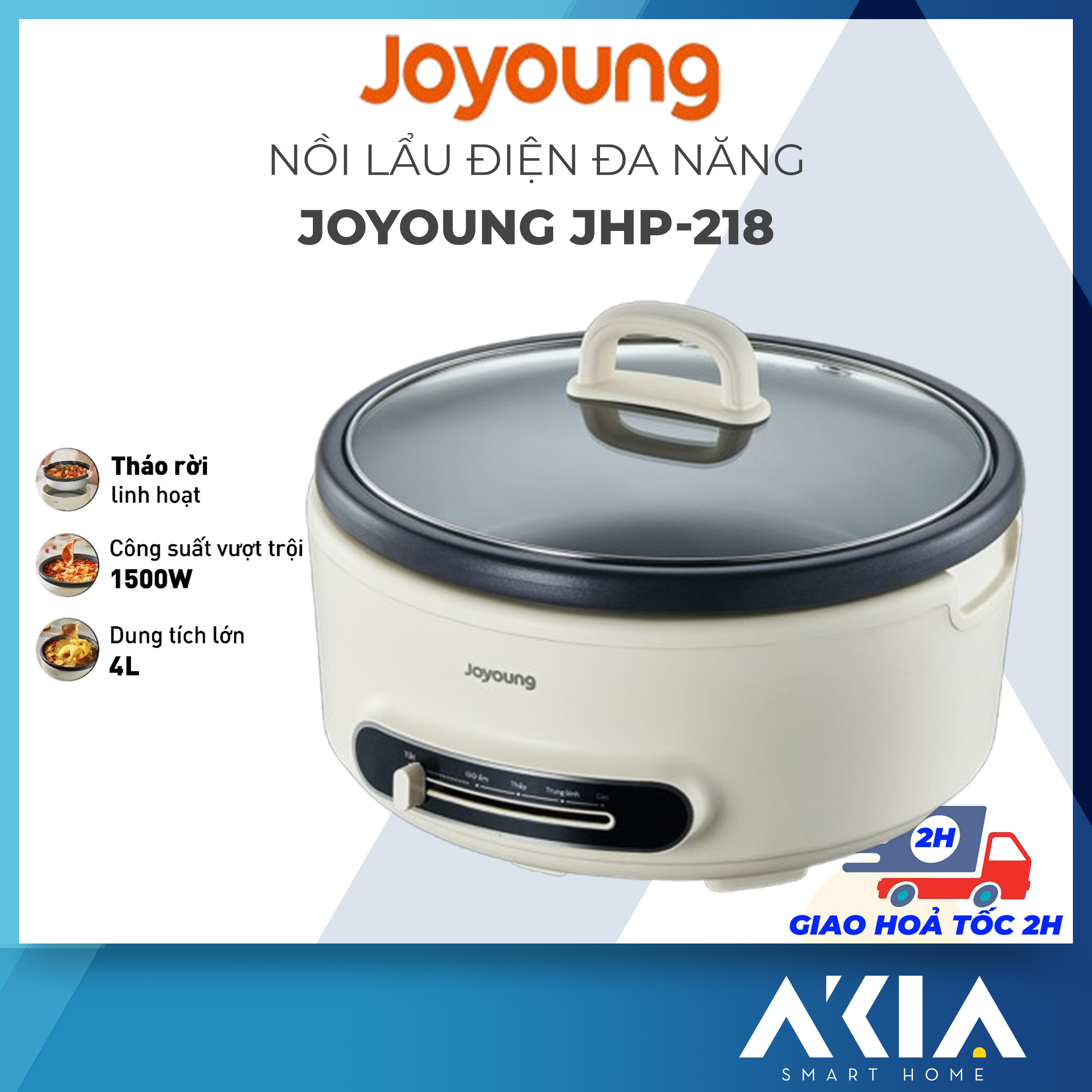 Nồi lẩu điện đa năng 4L Joyoung JHP-218 1500W, lòng nồi tháo rời, chống dính, 4 mức điều chỉnh nhiệt