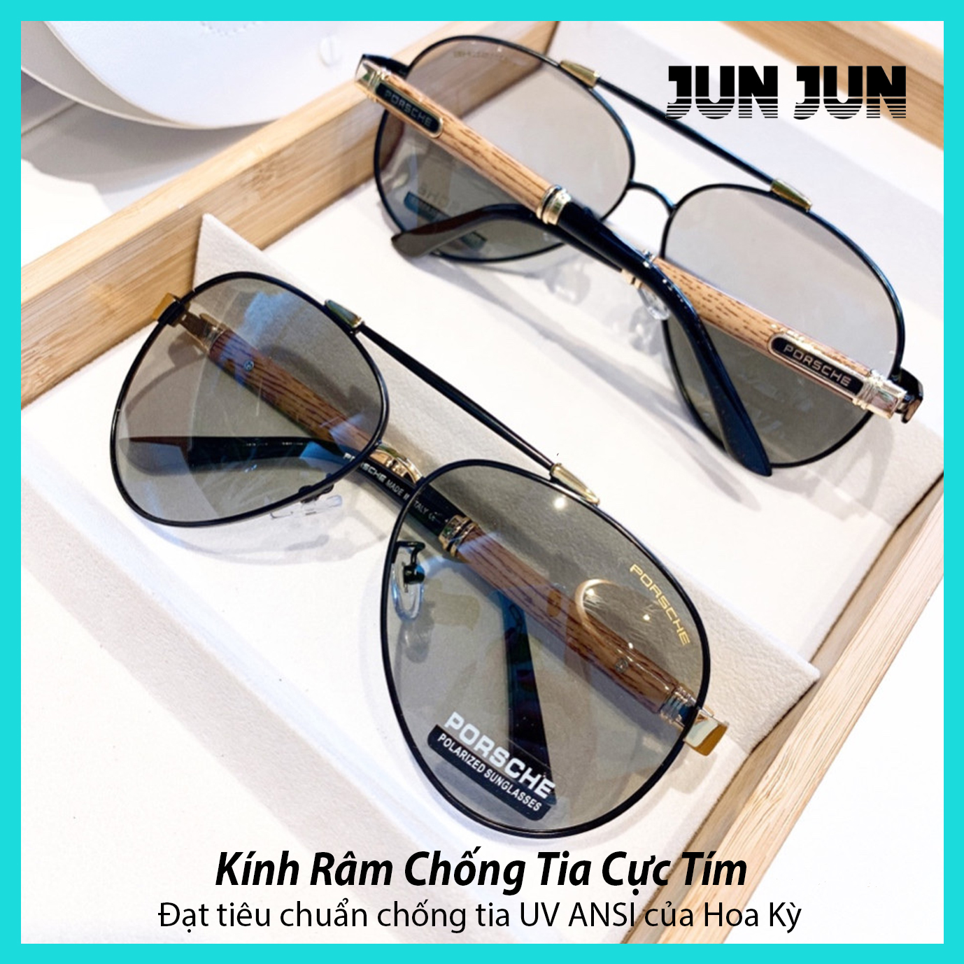 [KÍNH ĐỔI MÀU HOT TREND] Kính mát nam cao cấp tròng kính đổi màu khi đi ra nắng đổi màu theo nhiệt độ - Mắt kính chống tia UV gọng gỗ độc đáo POR8562