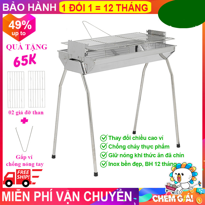 Bếp nướng than hoa TopV VCL thay đổi chiều cao vỉ, Inox không gỉ sét, chống cháy thực phẩm, an toàn sức khỏe, không cần quạt, bếp nướng không khói, bếp nướng ngoài trời, bếp nướng than hoa vuông