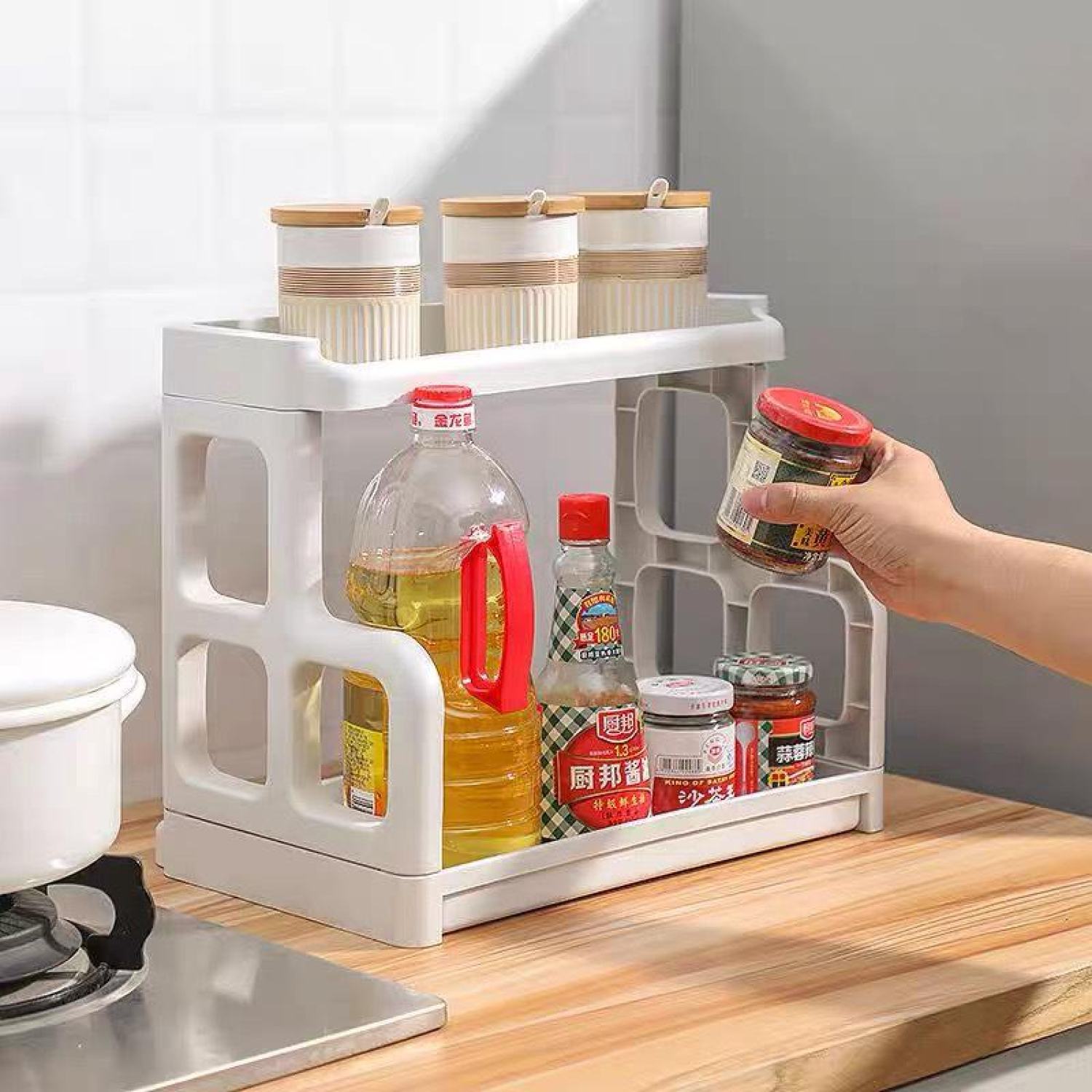 [SHIP NHANH]Kệ đựng gia vị chữ H trắng 2 tầng nhựa Việt Nhật cao cấp