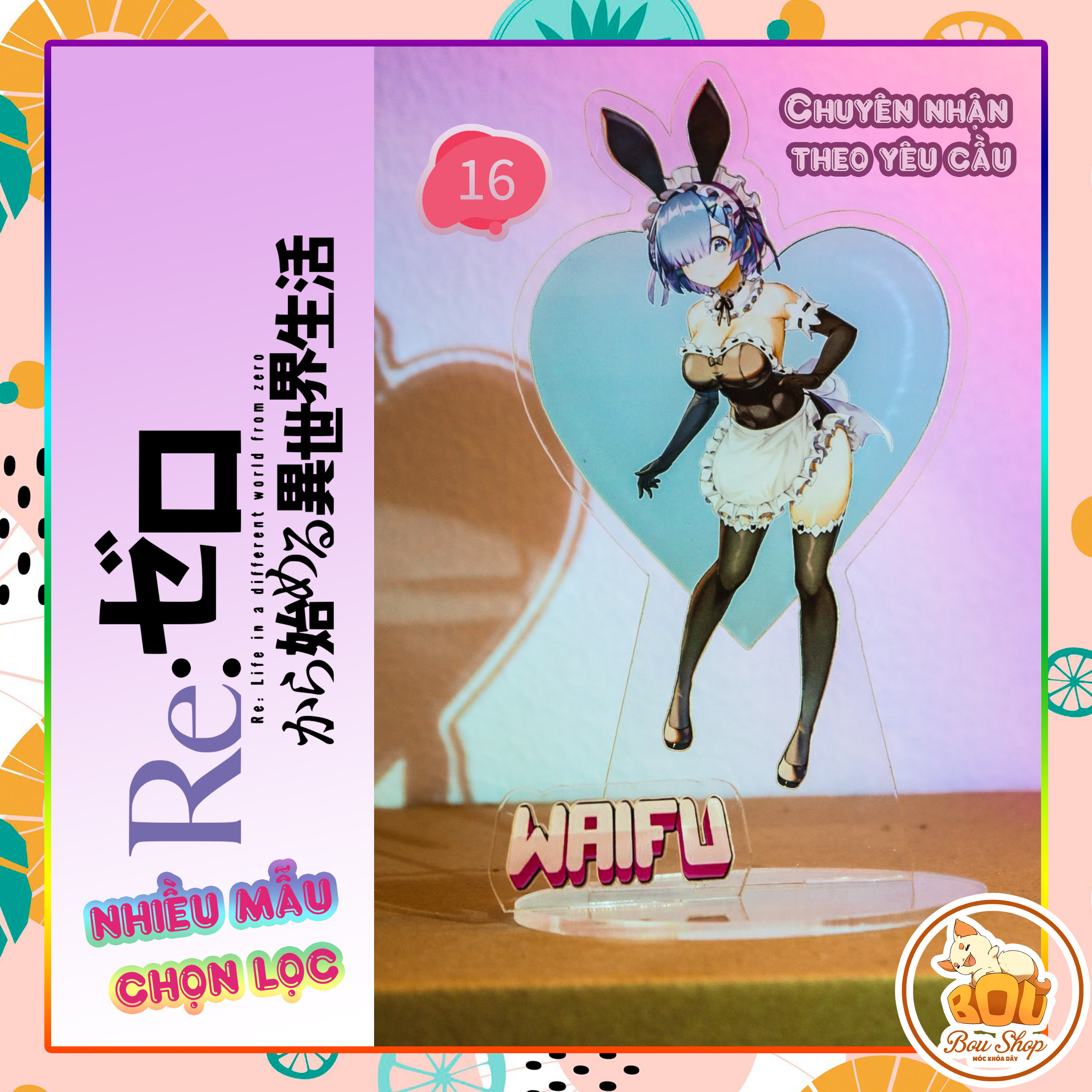 Tượng đứng Standee Re zero - Ram Rem - Bắt Đầu Lại Ở Thế Giới Khác Acrylic Mica Anime / Hộp đèn theo yêu cầu