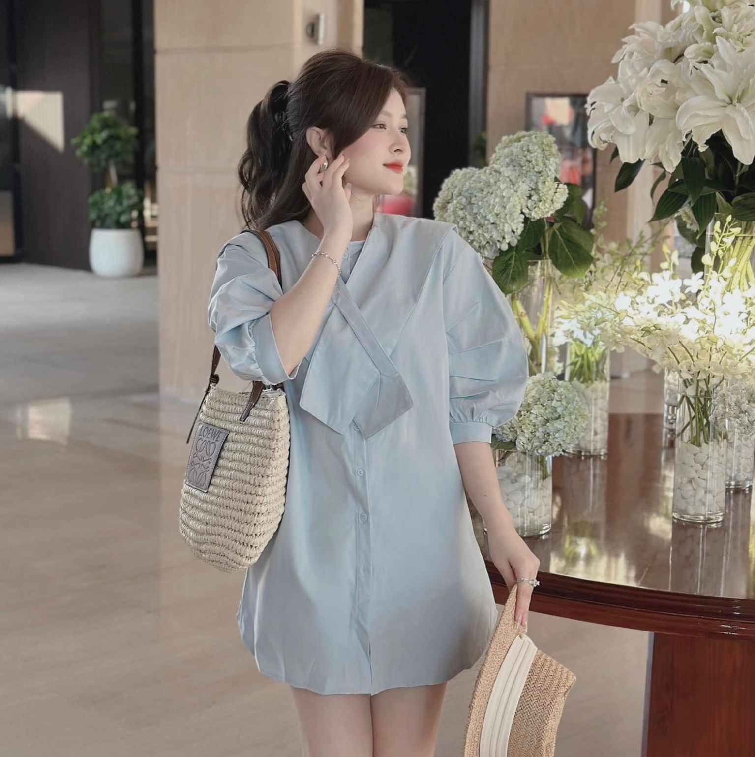 Đầm váy babydoll suông mini dáng ngắn phối tay bồng dáng lỡ basic, đơn giản xinh xắn hot hit