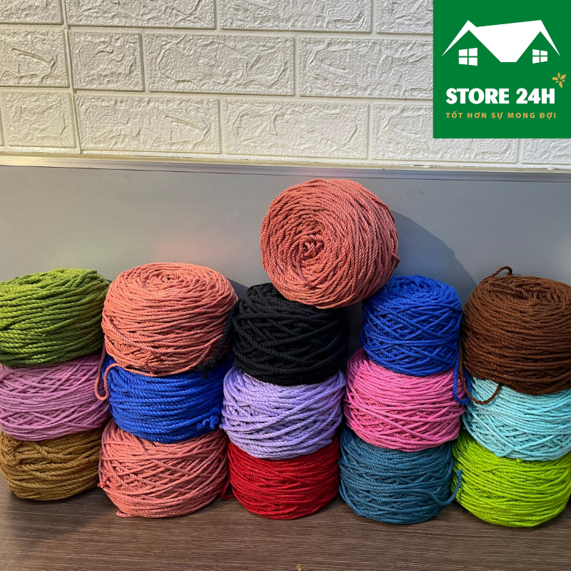 Dây thừng cotton làm macrame, size 3mm, 5mm, full color, mềm, mịn, mượt, giá tốt, định lượng 200 gram I Store 24h