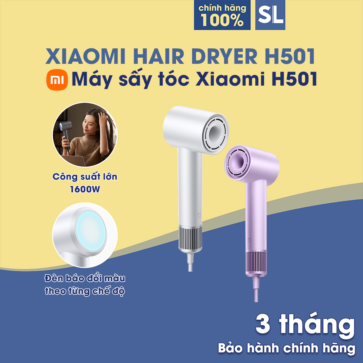 Máy Sấy Tóc Tốc Độ Cao Xiaomi H501 Ion Âm Làm Tóc Chuyên Nghiệp 1600W 8 Chế Độ Sấy Có Thể Lựa Chọn