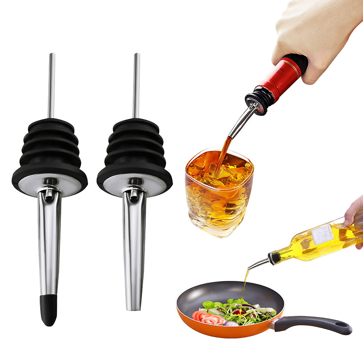 Combo 5 vòi rót dầu ăn đa năng Inox 304 DandiHome có nắp đậy