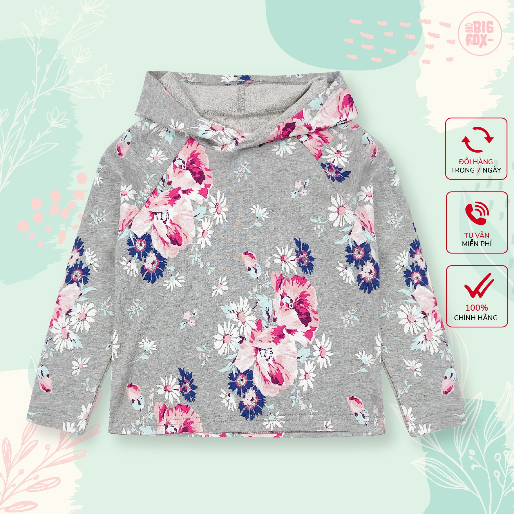 Áo bé gái BIGFOX - MISS MEOW thu đông, áo nỉ cho bé dài tay size đại có mũ in họa tiết 14 - 39 kg