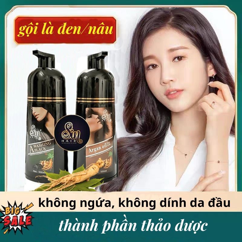 Dầu gội phủ bạc sin hair màu nâu Sin Hair 500ml - dầu gội phủ bạc sinhair nhật bản, dầu gội nhuộm tóc, thuốc nhuộm tóc tại nhà