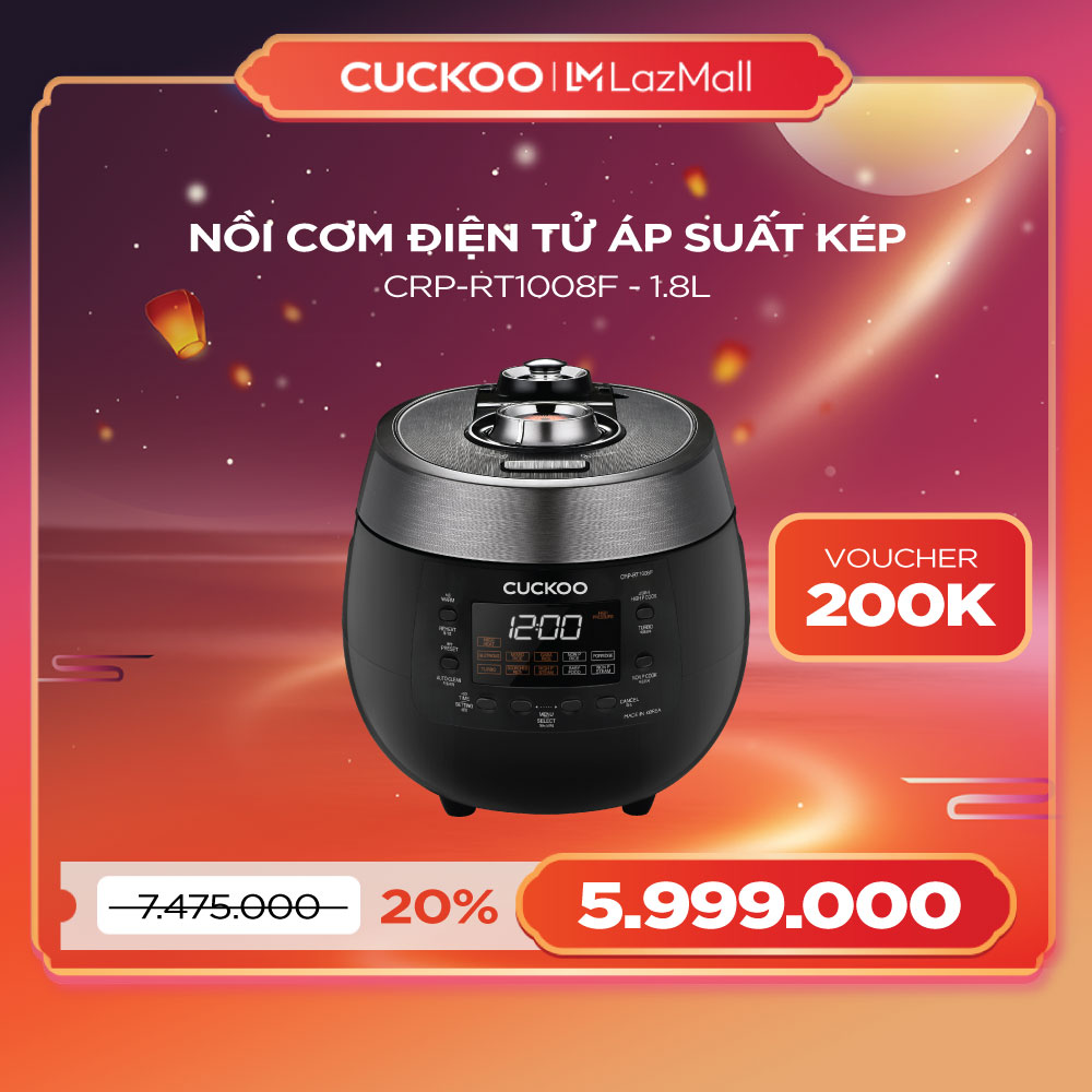 Nồi cơm điện tử áp suất Cuckoo 1.8 lít CRP-RT1008F (Đen/Trắng hồng) - Lòng nồi phủ men chống dính Xwall Diamond - Sản xuất tại Hàn Quốc - Thiết kế sang trọng tinh tế - Hàng chính hãng Cuckoovina
