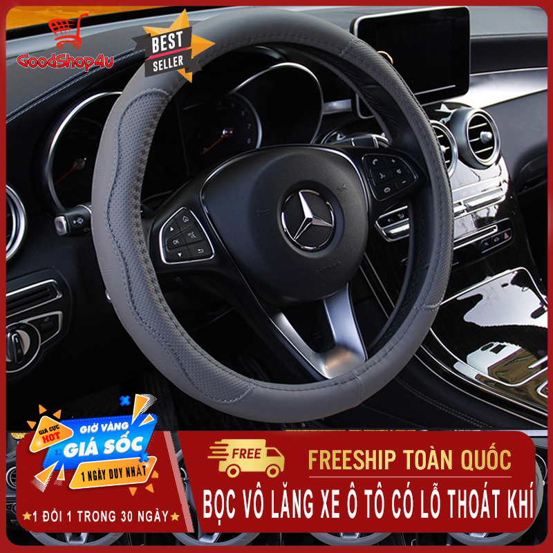 Bọc vô lăng ô tô da cao cấp có lỗ thoát khí có vòng cao su đàn hồi bên trong phù hợp hầu hết các loại xe-Goodshop4u