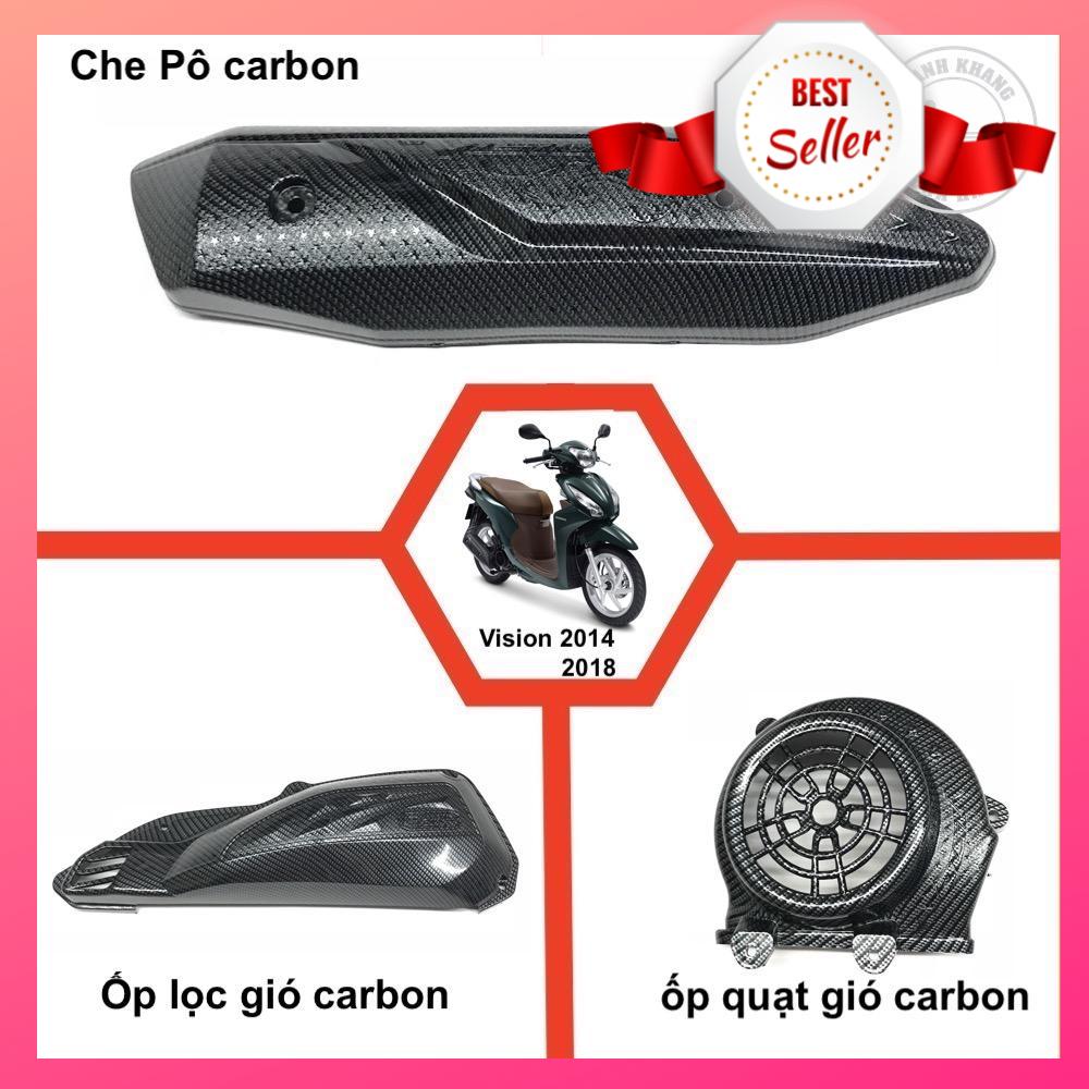 Combo ốp pô, ốp quạt gió, ốp lọc gió carbon vision 2014-2018 nhựa xi đặc biệt thanh khang 006001339 006001340 006001341