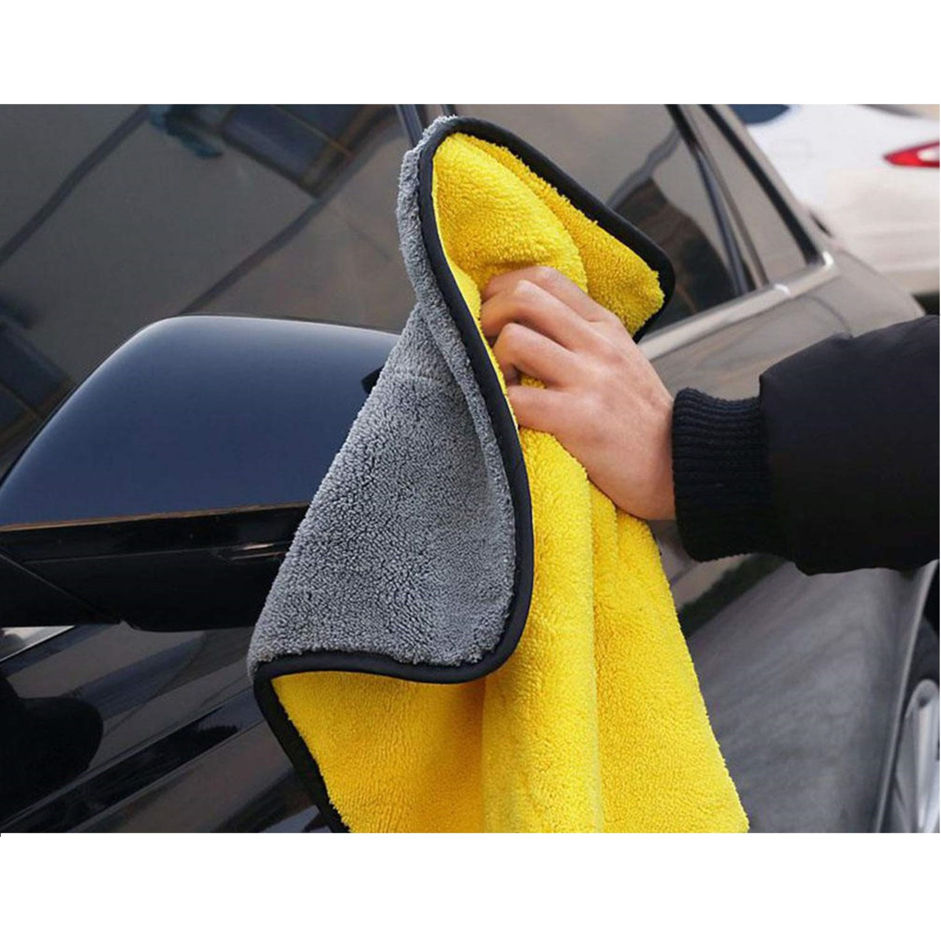 Khăn lau vàng xám 30x30cm loại dày microfiber cho ô tô, xe hơi, xe máy B609 Vàng xám