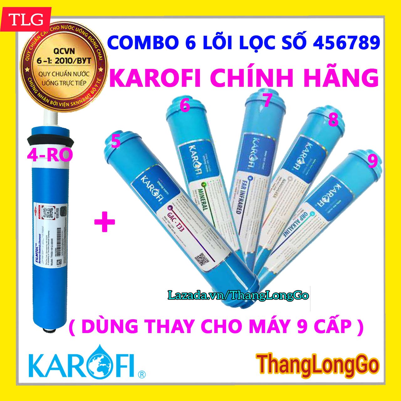 COMBO 6 LÕI LỌC NƯỚC KAROFI SỐ 456789  GỒM 1 MÀNG RO 4 1 LÕI 5 1 LÕI 6 1 LÕI 7 1 LÕI 8 1 LÕI 9