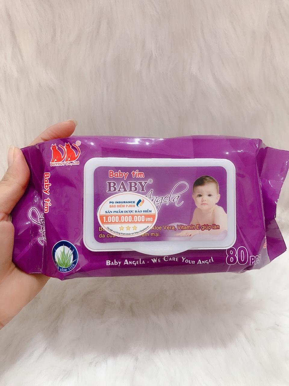 Khăn Ướt Em Bé Baby Angel Tím 80 Miếng