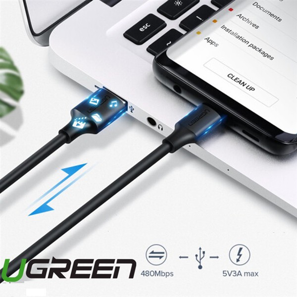 Cáp usb to usb-c ugreen 60114 cable sạc nhanh qc 3.0 dài 0.25m -black