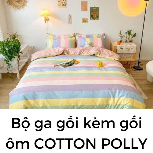 Bộ ga gối kèm vỏ gối ôm cotton poly - bộ chăn ga gối cotton poly không kèm ruột , chất liệu cao cấp, có bo chun sẵn