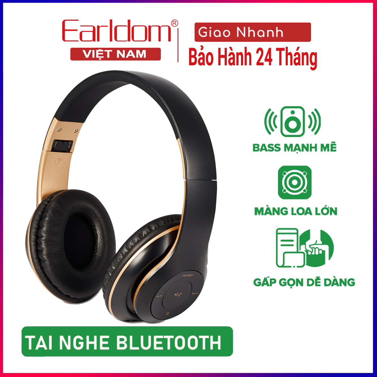Tai Nghe Chụp Tai Bluetooth Không Dây EARLDOM BH43 Mẫu Tai nghe On Ear Bluettooth Chống Ồn Pin Trâu Âm Thanh 7.1 Siêu Bass Pin 10h Chơi Thể Thao Gaming Pubg Mobile Cho Điện Thoại Android Iphone Máy Tính Laptop - Hàng Chính Hãng