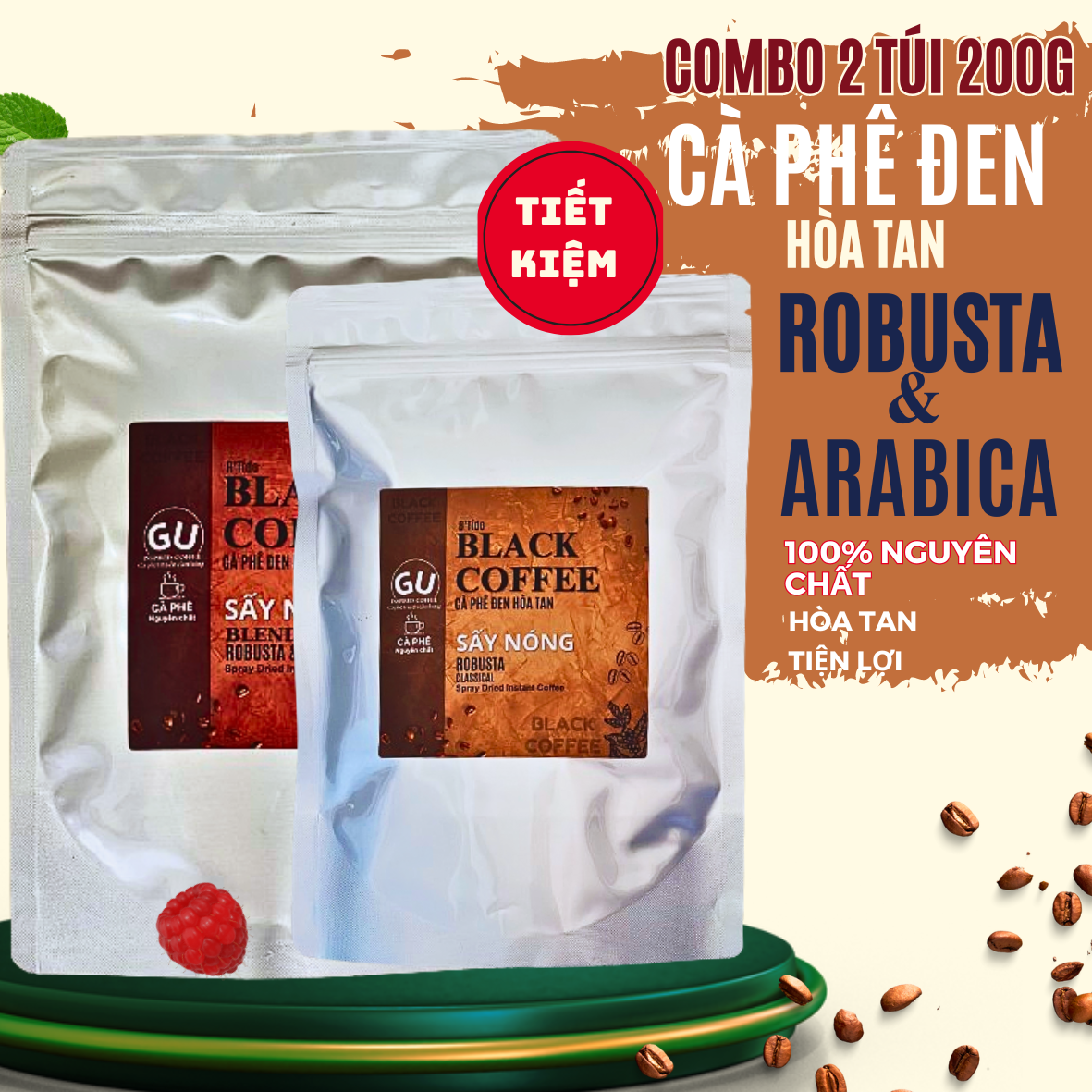 Cà phê hòa tan nguyên chất, cafe đen 100% Robusta và blend Robusta & Arabica