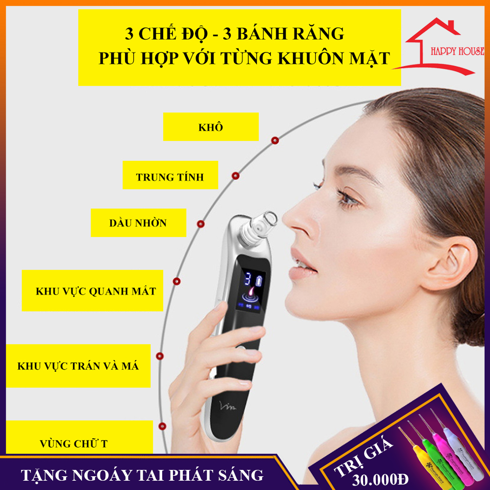 Máy hút mụn cao cấp màn hình LED với 3 chế độ và 6 đầu hút có thể thay thế, sạc pin qua USB, chuyên hút mụn đầu đen, đầu trắng, mụn trứng cá, mụn cám nhỏ, bảo hành 2 năm lỗi 1 đổi 1trong 7 ngày đầu nhận hàng
