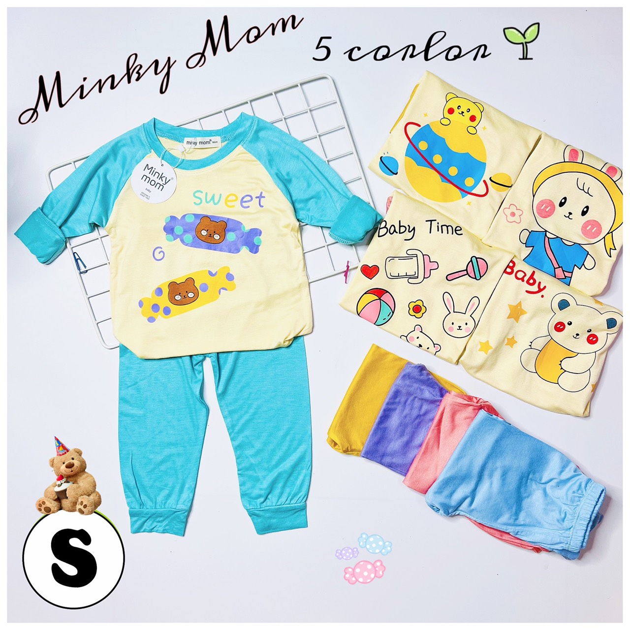[HCM] FULL SIZE (từ 8-28kg) MINKY MOM CHÍNH HÃNG Bộ thun lạnh dài tay phối màu họa tiết con vật cho bé trai bé gái