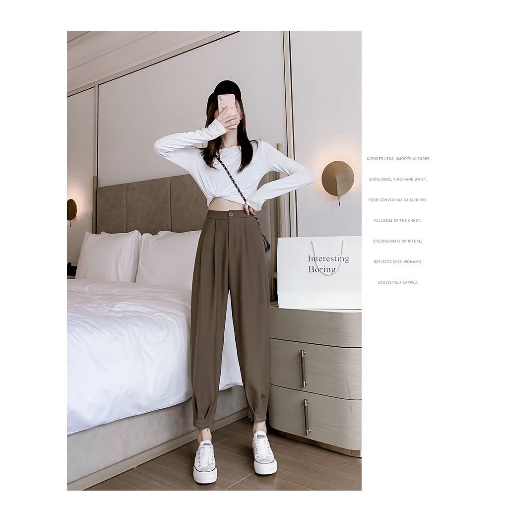 Quần Baggy Công Sở Ống Khóa Kéo Chân Cho Nữ Hàng VNXK