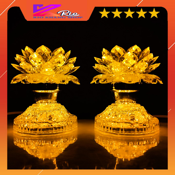 Bộ 2 đèn thờ hoa sen sáng mà vàng gold, đèn hoa sen bàn thờ , đèn hoa sen thờ cúng