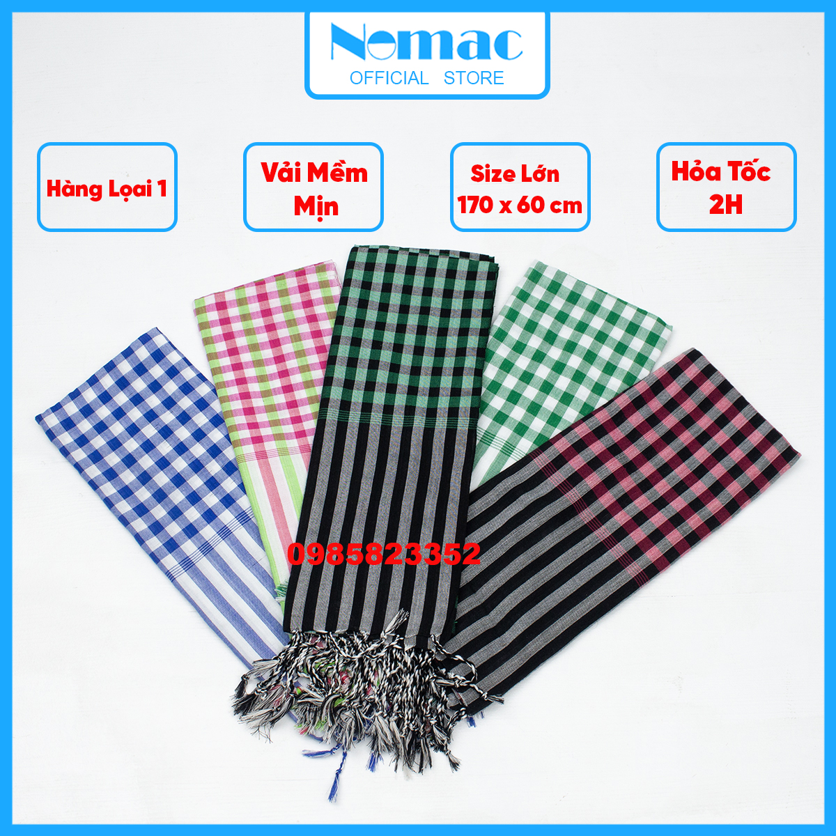 Khăn rằn Nam bộ - Campuchia / Size lớn 170x60cm / Khăn đi phượt Nomac -  Vải dày mềm mịn / N47 N64 N52 N70 N66 /