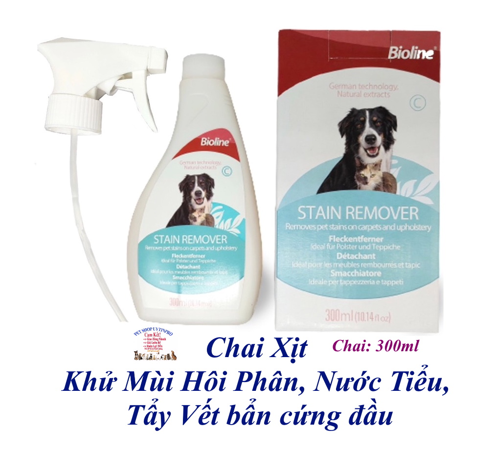 Xịt khử mùi hôi diệt khuẩn Bioline Stain Remover Chai 300ml Giúp khử mùi hôi phân nước tiểu loại bỏ vết bẩn cứng đầu