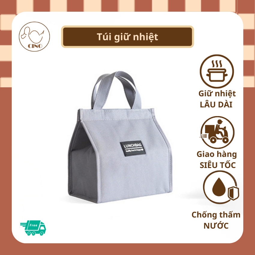 Túi đựng hộp cơm giữ nhiệt Cino, túi đựng cơm văn phòng chất vải Oxford bền bỉ chống thấm nước