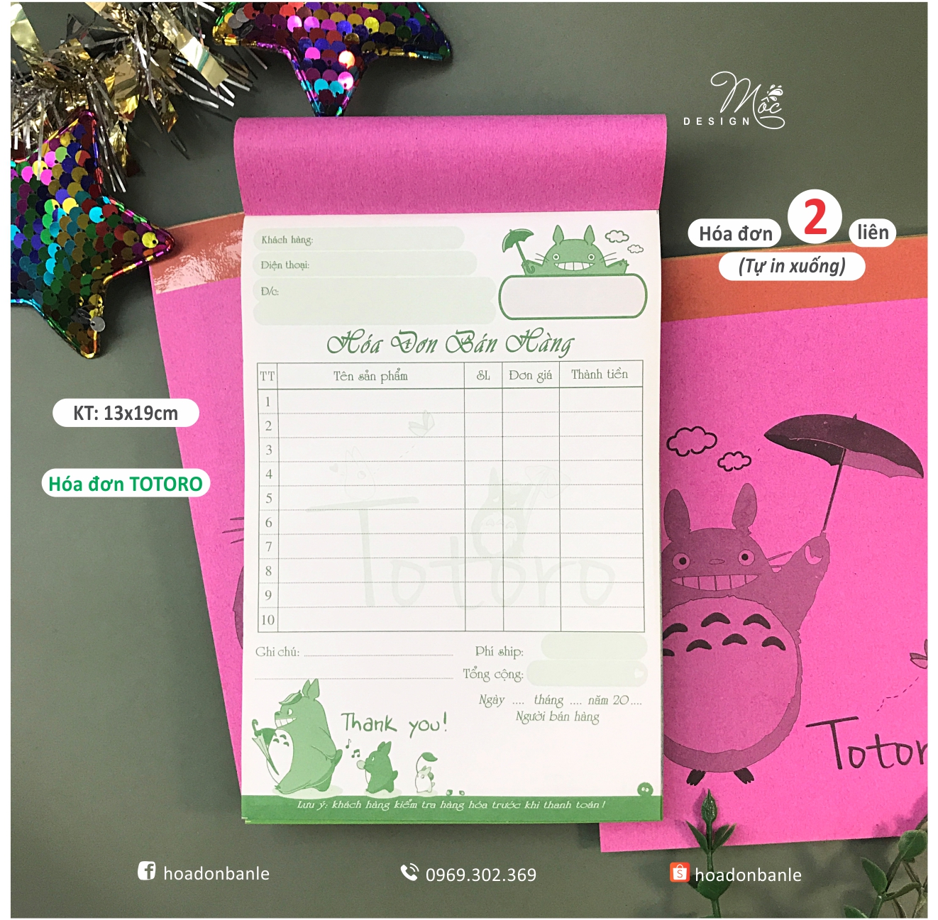 Hóa đơn totoro bụng bự đáng yêu 2 liên tự in xuống 13x19cm