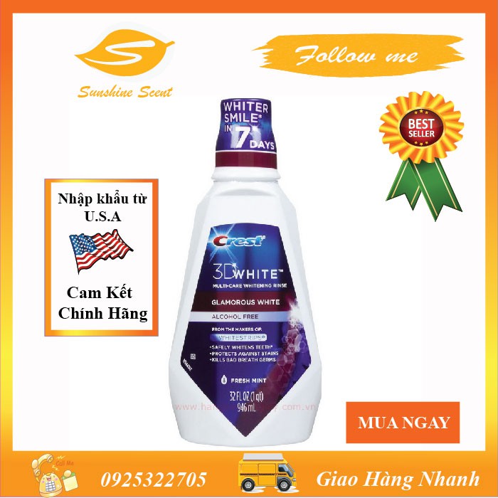 Nước súc miệng crest 3d white glamorous white
