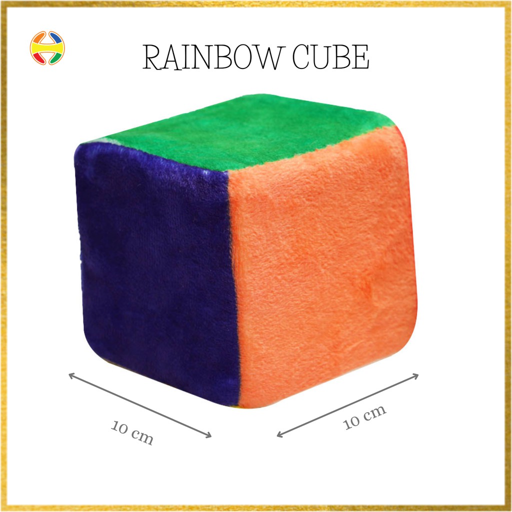 Đồ chơi xúc xắc rainbow cube, xúc xắc khối vuông happi, đồ chơi đa giác quan cho trẻ, 10x10 cm