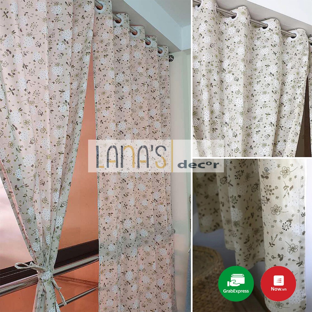 Rèm cửa canvas trang trí nhà cửa hoạ tiết cẩm tú cầu trắng