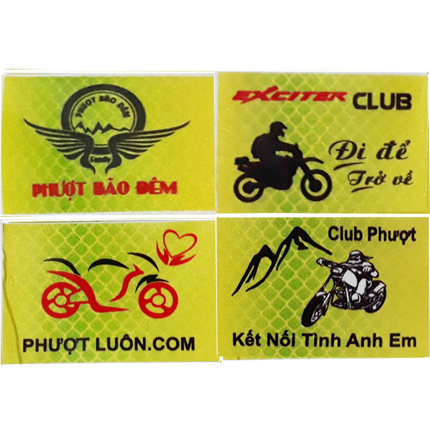 Tem Đề can phản quang 4 Miếng exciter club, bão đêm, phượt luôn đi phượt ngộ nghĩnh dán xe máy, ô tô, xe đạp điện, mũ bảo hiểm, balo, bàn học