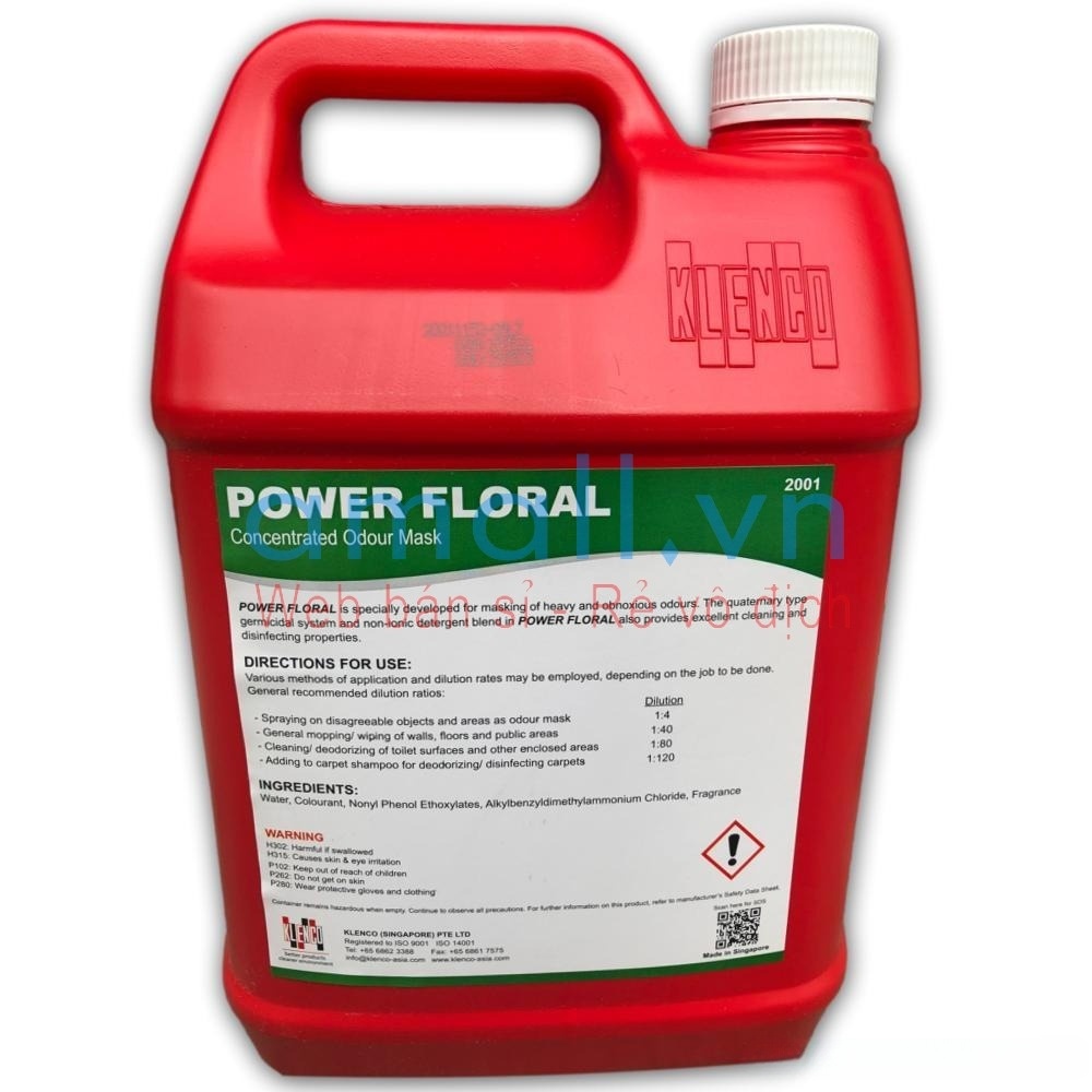 Nước lau sàn khử mùi diệt khuẩn power floral can 5l, hàng nhập khẩu singapore