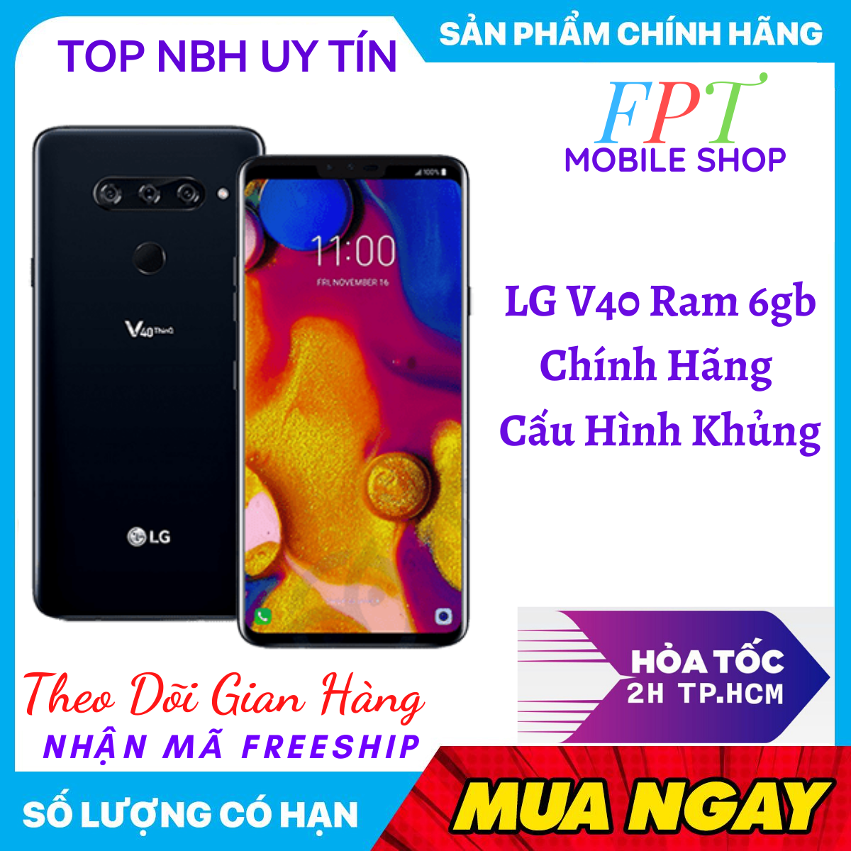 Điện Thoại LG V40 ThinQ Chính Hãng Ram 6GB- Màn hình: P-OLED, 6.4", Quad HD+ (2K+) CPU : Snapdragon 845 8 nhân - bao đổi trả 7 ngày tận nhà miễn phí