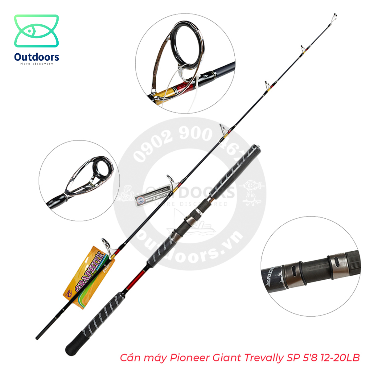 Cần máy đứng pioneer giant trevally sp 5'8 12-20lb/15-30lb 1m7 khoen-pat fuji